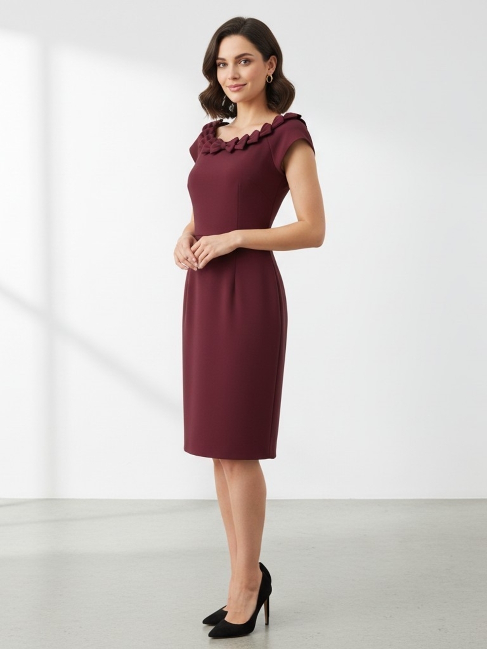 Adrianna Papell Burgundy Red Bow Neckline Sheath Dress Size 12